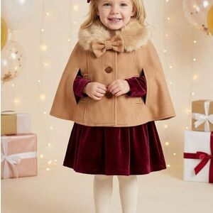 Charming Tan Kids Cape Coat with Bow